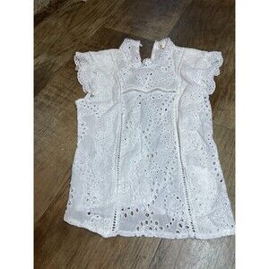 La Diosa Blouse Womens Medium M White Short Sleeve Top Lace Trim